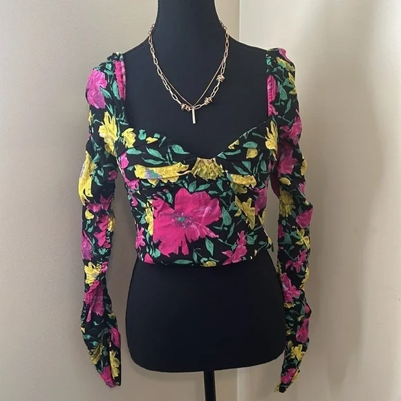 Zara Floral Long Sleeve Cropped Blouse - NWT - Picture 2 of 6